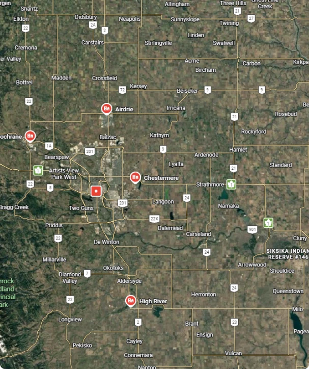 AAA Towing service areas map in Calgary and Southern Alberta